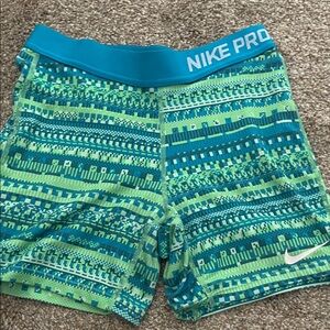 Nike Pro Teal and Lime Patterned Shorts